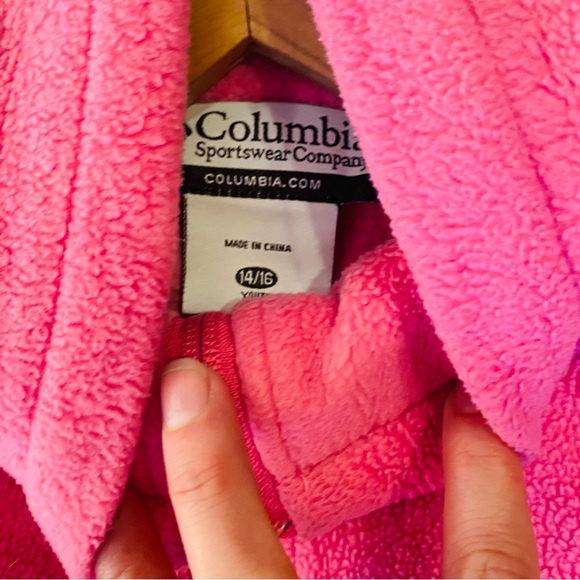 Columbia Girls Fleece Jacket Medium 14-16 Hot Pink Preppy Logo Outdoors Full Zip - Picture 3 of 6